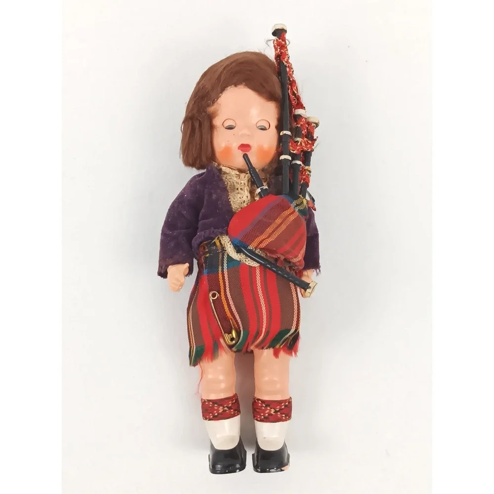 Vintage Roddy Scottish‎ Bagpipe Boy Doll Bagpiper Moving Eyes Traditional Outfit